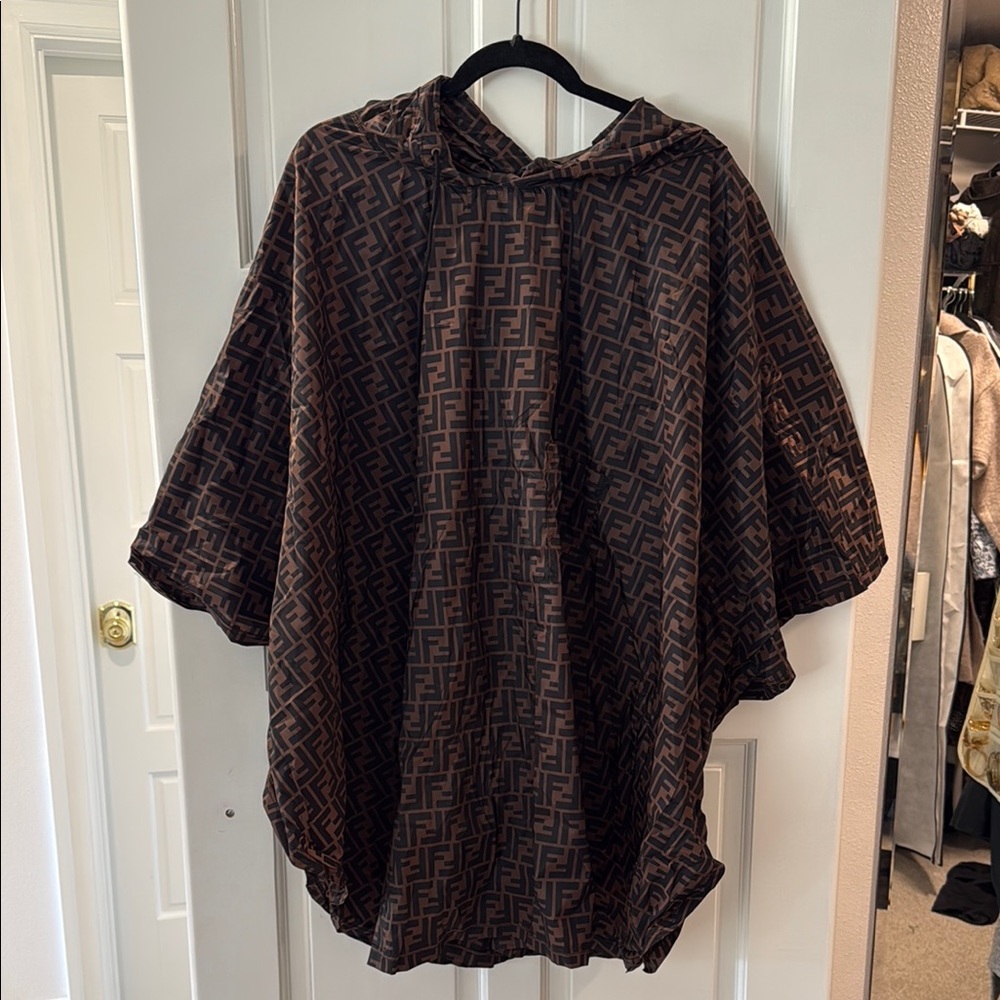 Fendi Black and Brown Logo Poncho